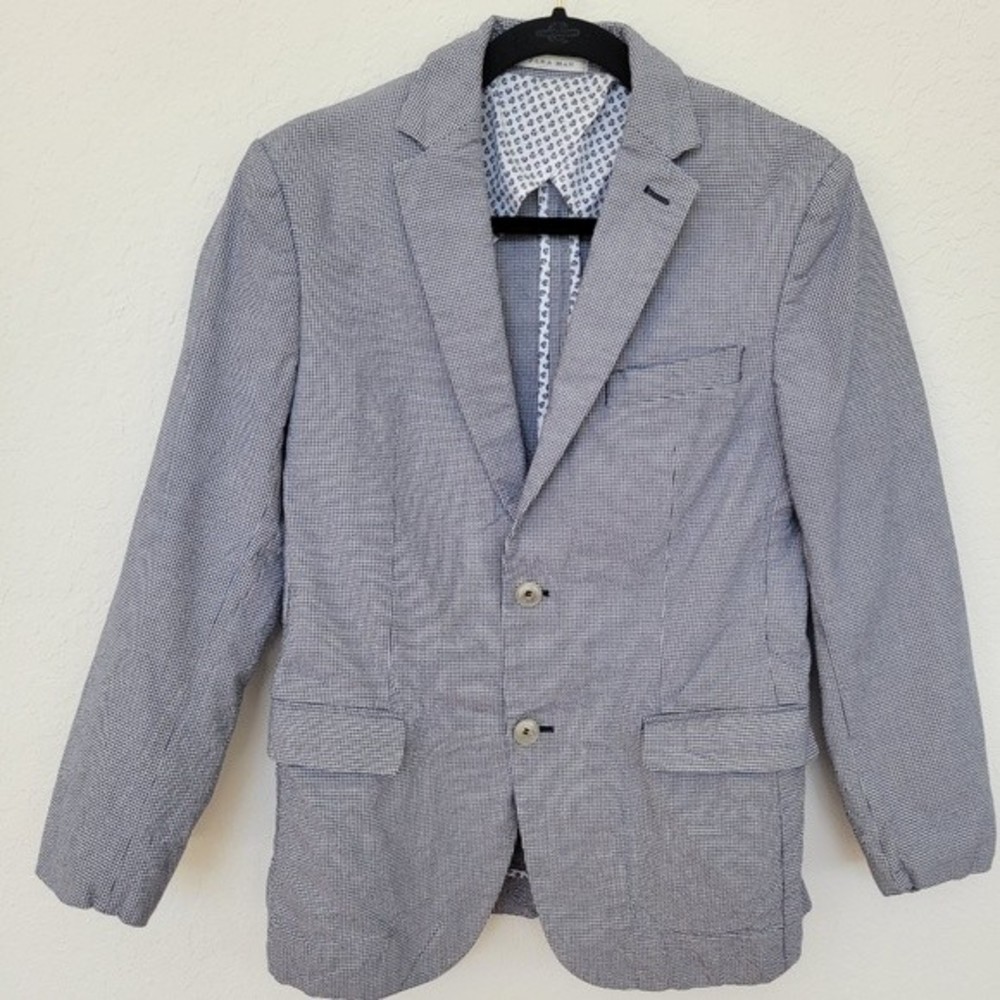 Zara Man | Houndstooth Pattern Two-Button Casual Blazer Navy Blue White Size 38